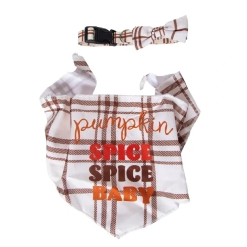 Pumpkin spice spice baby Matching Fall Pet Collar & Pet Bandana Set S/M